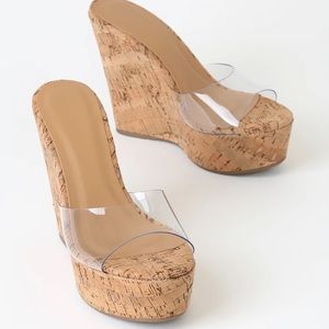 Sheree Clear and Natural Cork Platform Wedges.